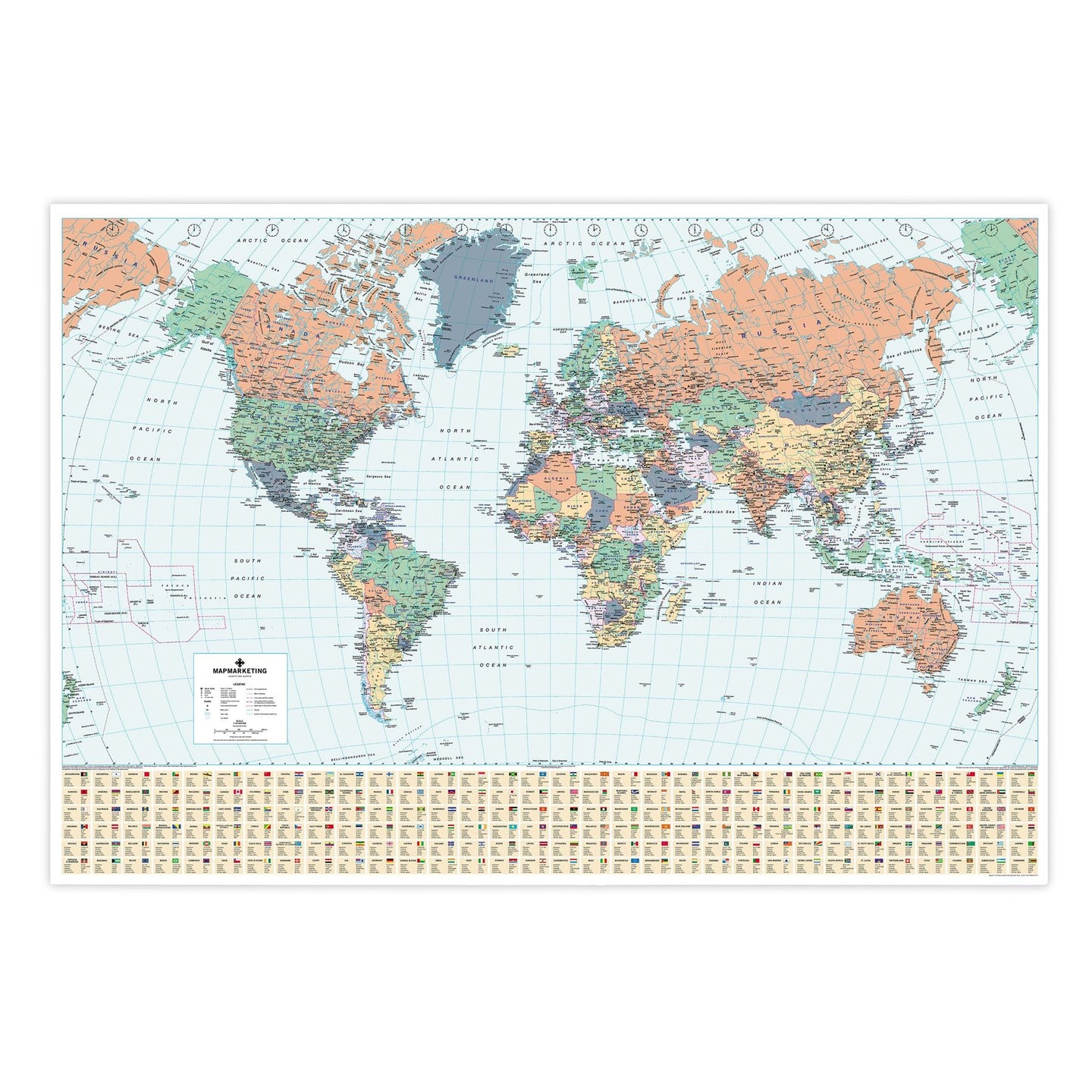World Wall Map Showing Political Detail (Laminated)