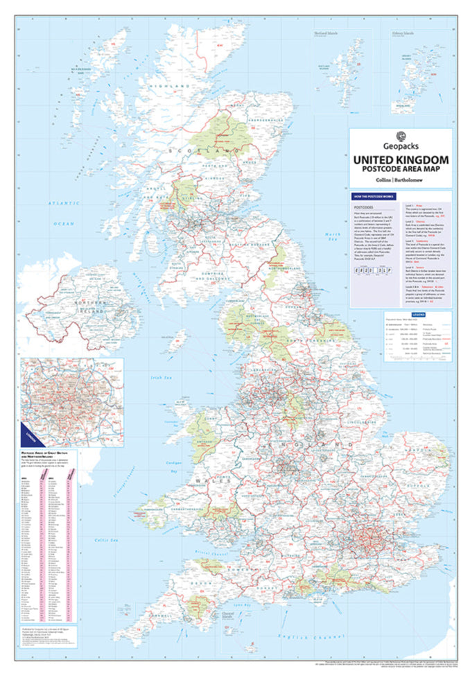 UK Postcode Wall Map - Postcode Areas Map of Great Britain & NI
