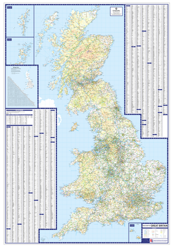 British Isles Motoring Map - A-Z Road Wall Map of UK