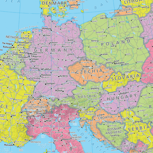 Political Map of Europe Wall Map