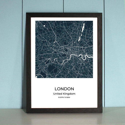 LONDON CITY MAP WALL ART POSTER WITH BLACK FRAME