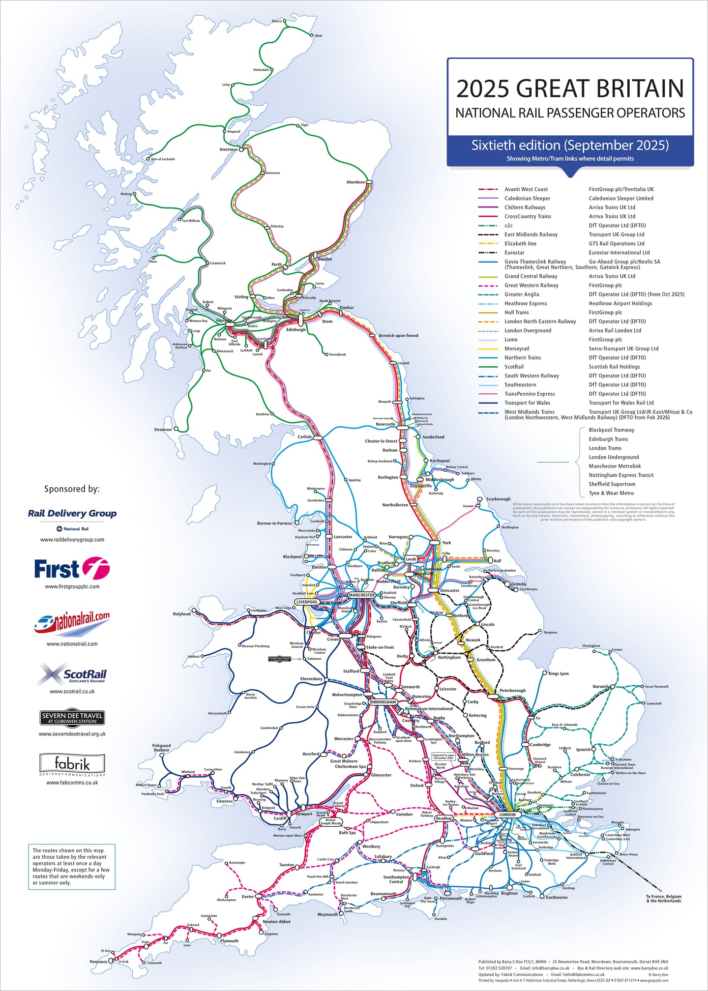 UK Rail Operators Map 60th Edition - Laminated Railway Wall Map