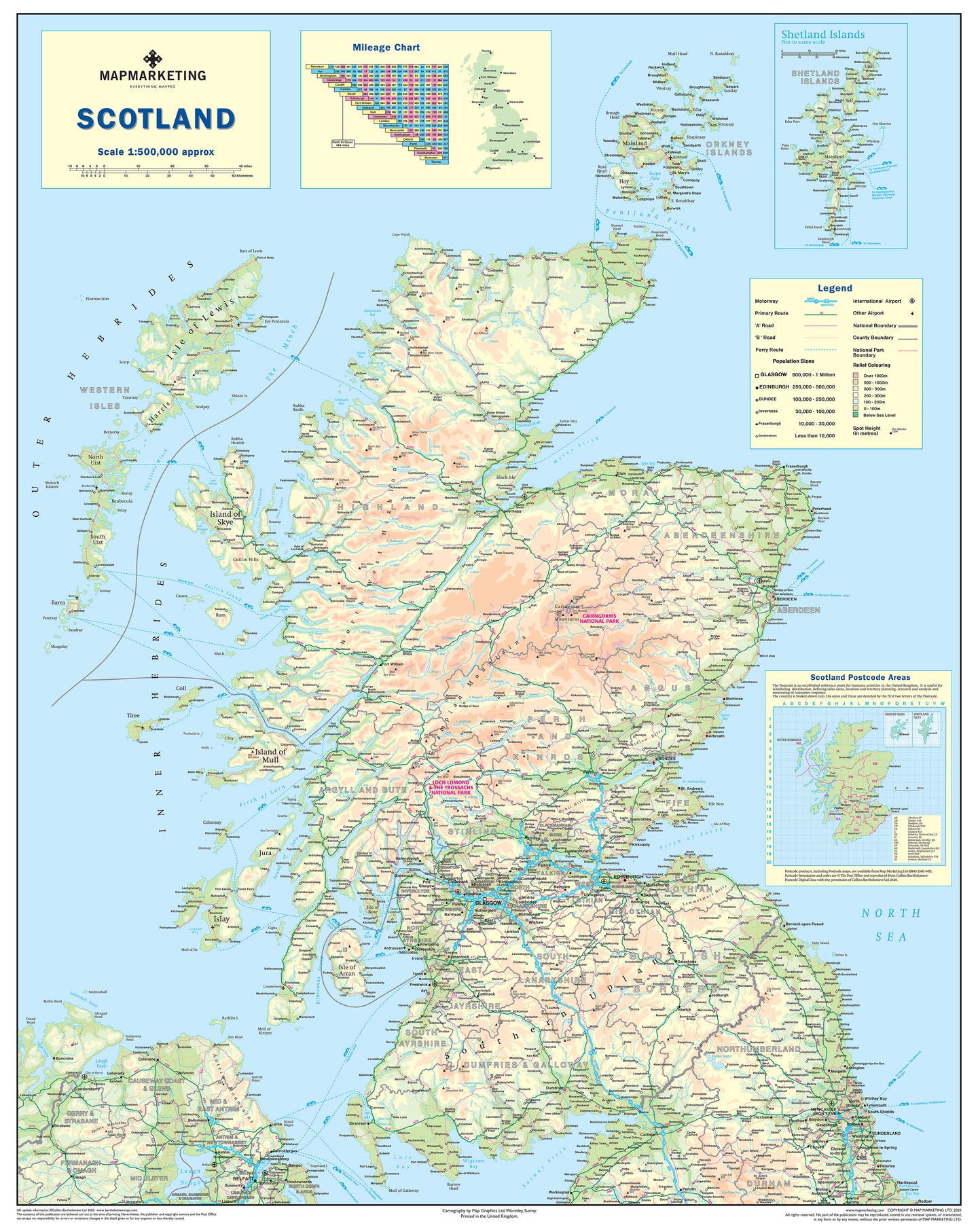 Scotland Road Map - Laminated Wall Map of Scotland