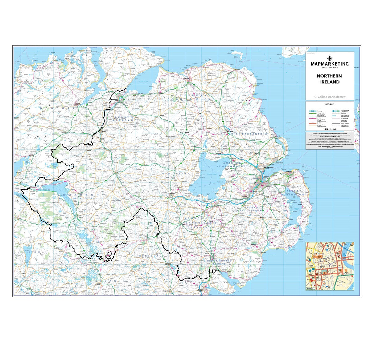 Northern Ireland Road Map - Wall Map of Northern Ireland