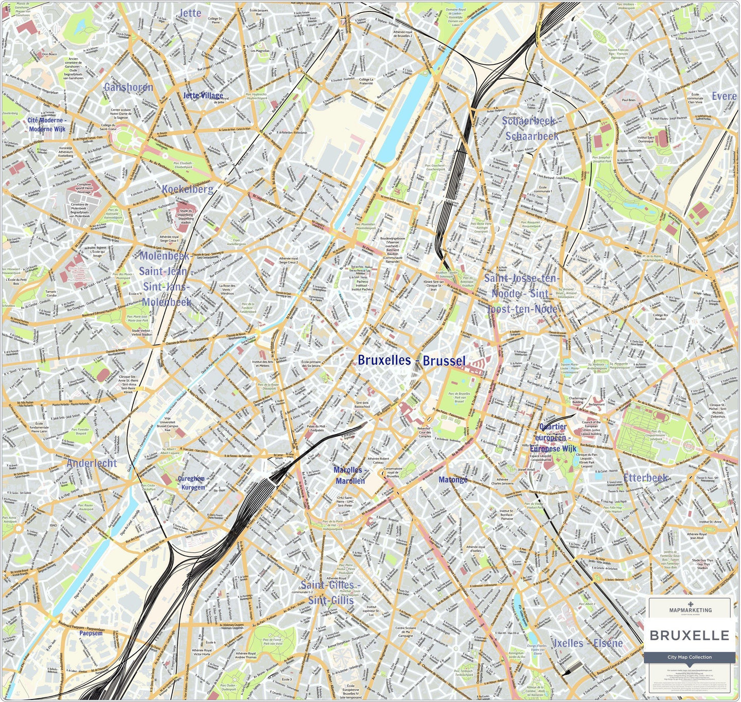 Wall Maps - Brussels City Map - Laminated Wall Map