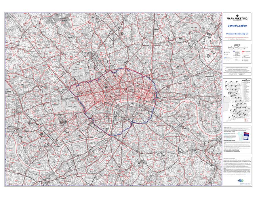 Wall Maps - Central London Postcode Wall Map - Sector Map 37