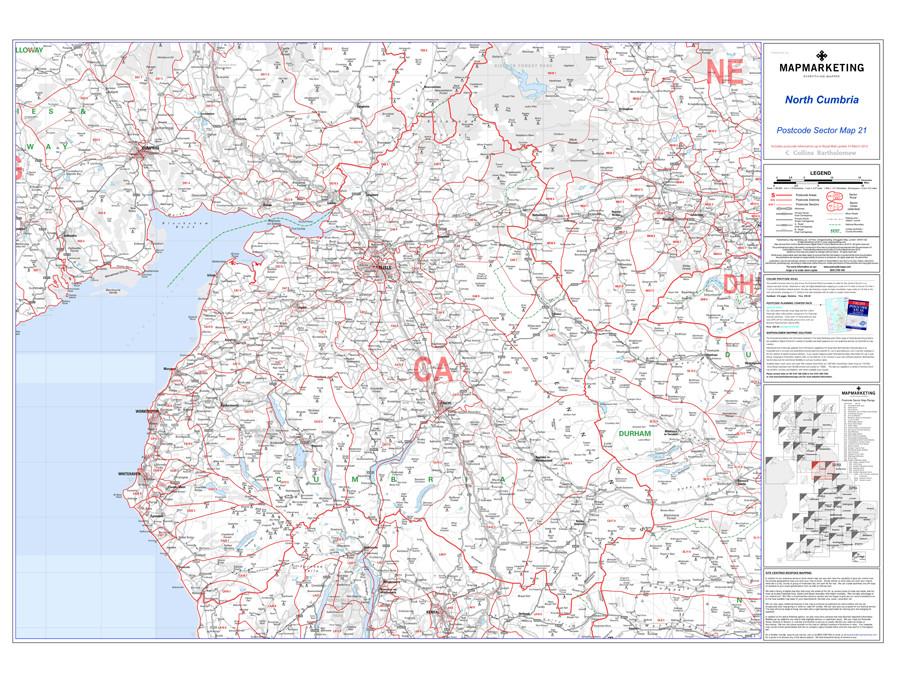 Wall Maps - North Cumbria Postcode Wall Map - Sector Map 21