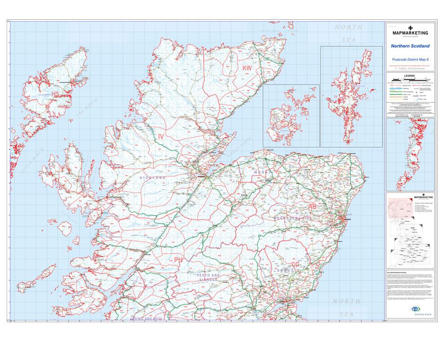 Wall Maps - Northern Scotland (Uist, Orkney And Shetland) Postcode Map - District Map 6