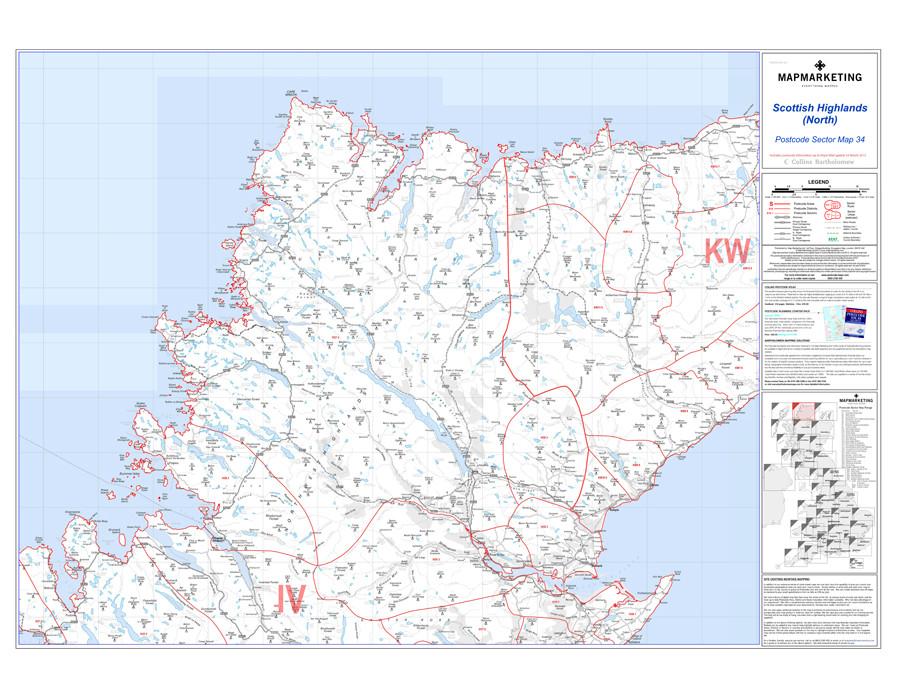 Wall Maps - Scottish Highlands (North) - Postcode Sector Map 34