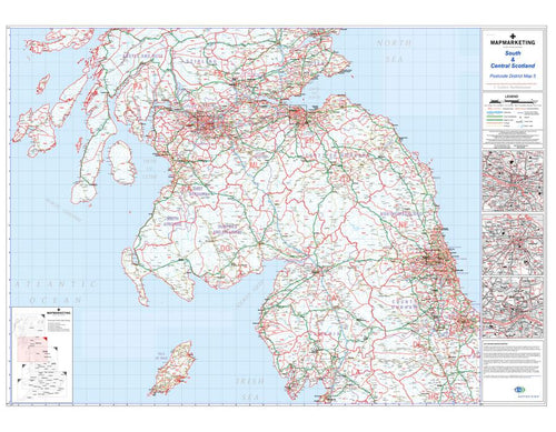 Wall Maps - South And Central Scotland (Glasgow, Edinburgh And Newcastle-upon-Tyne) Postcode Wall Map - District Map 5