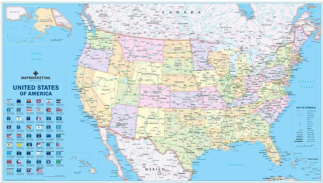 Wall Maps - USA Political Wall Map