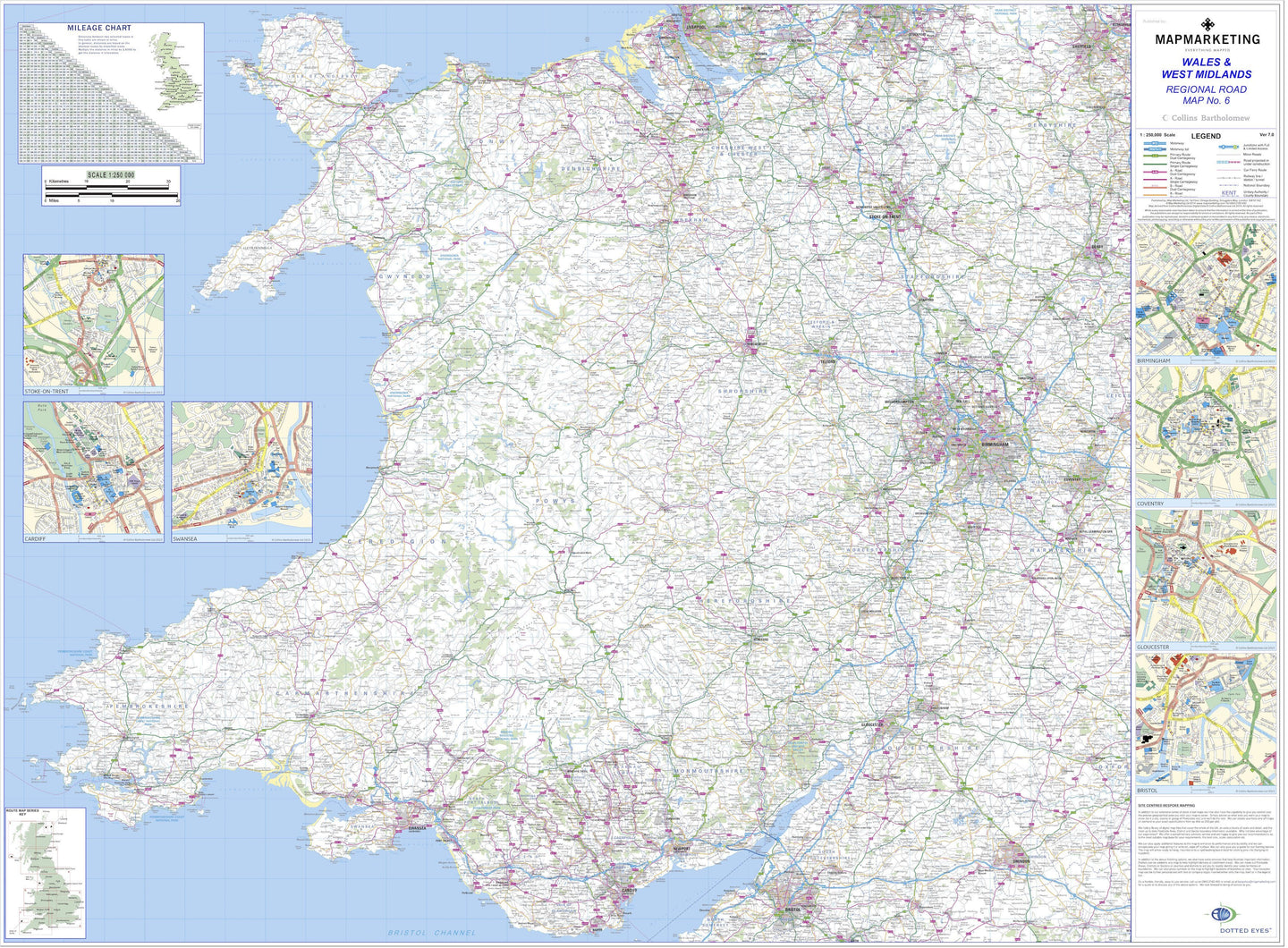Wall Maps - Wales And West Midlands Regional Road Map - Wall Map 6