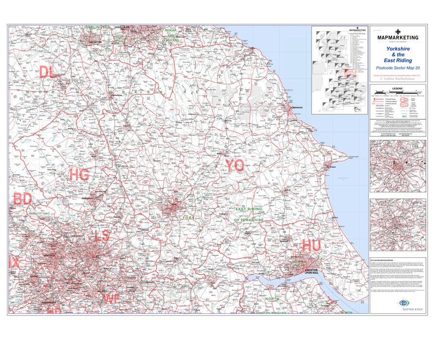 Wall Maps - Yorkshire And The East Riding (Leeds / Bradford) Postcode Map - Sector Map 20