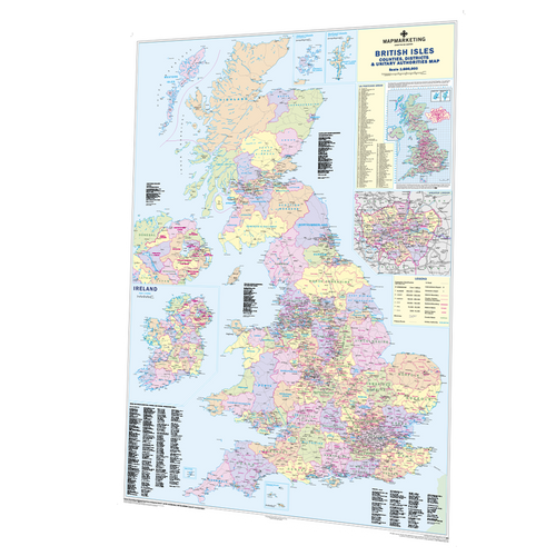 British Isles Counties Map - County Wall Map of UK and Ireland