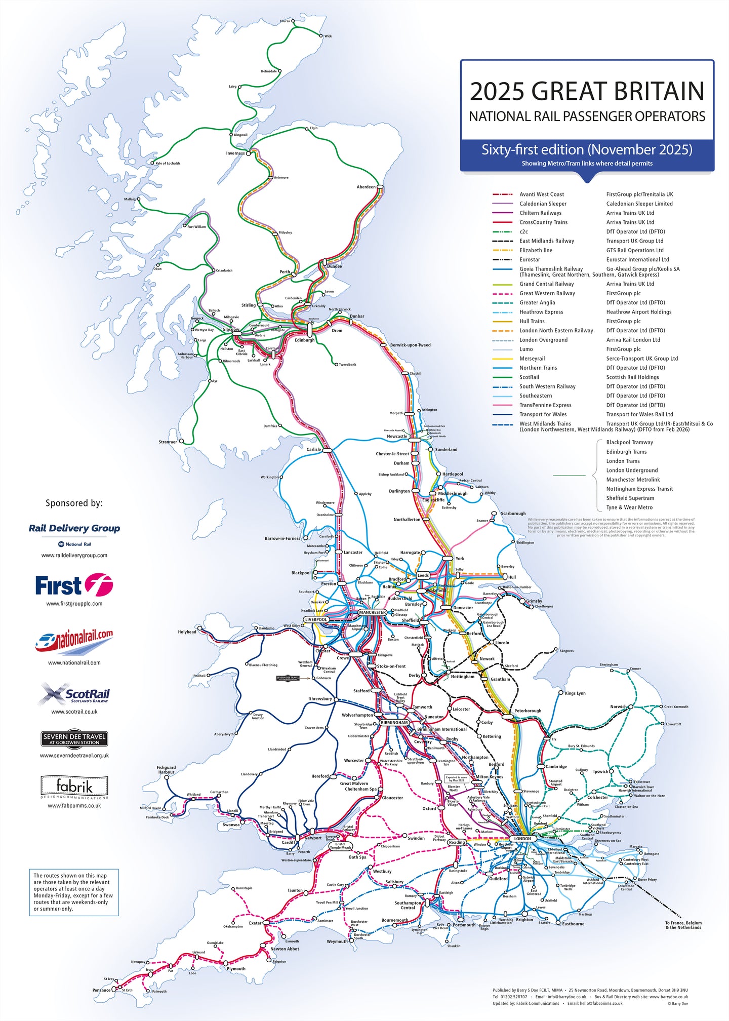 UK Rail Operators Map 61st Edition - Laminated Railway Wall Map