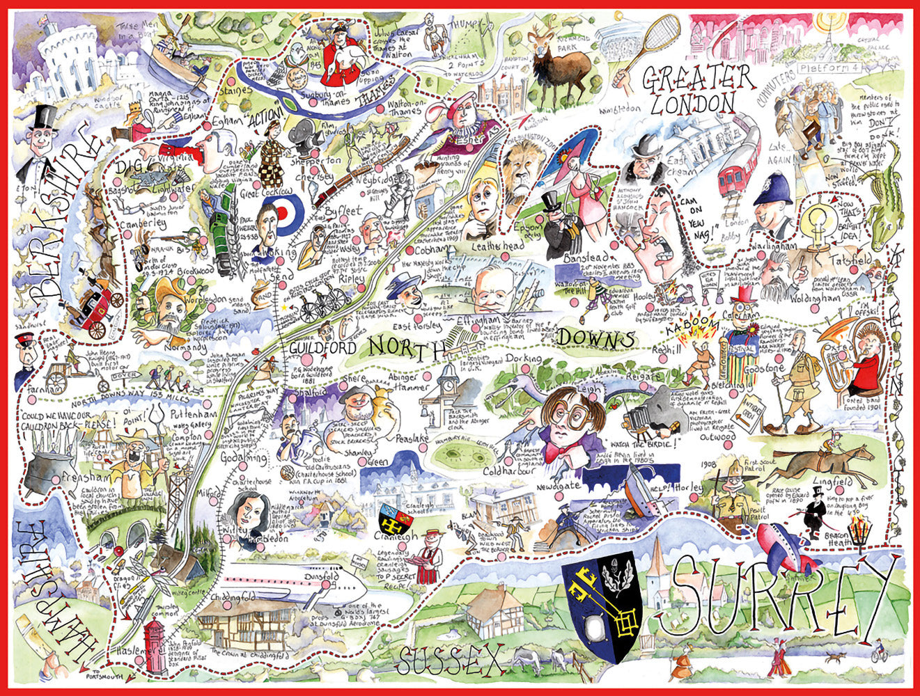 Map of Surrey - Tim Bulmer - 300 Piece Wooden Jigsaw Puzzle
