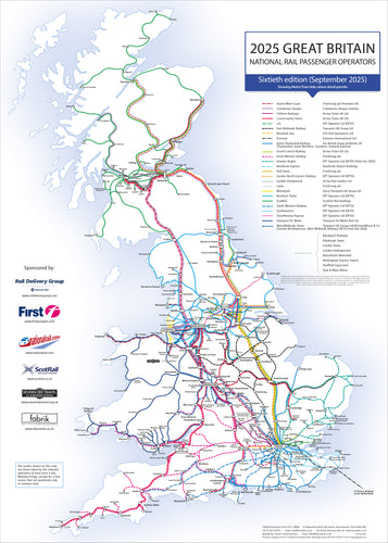 UK Rail Operators Map 60th Edition - Laminated Railway Wall Map