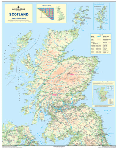 Scotland Road Map  - Laminated Wall Map of Scotland