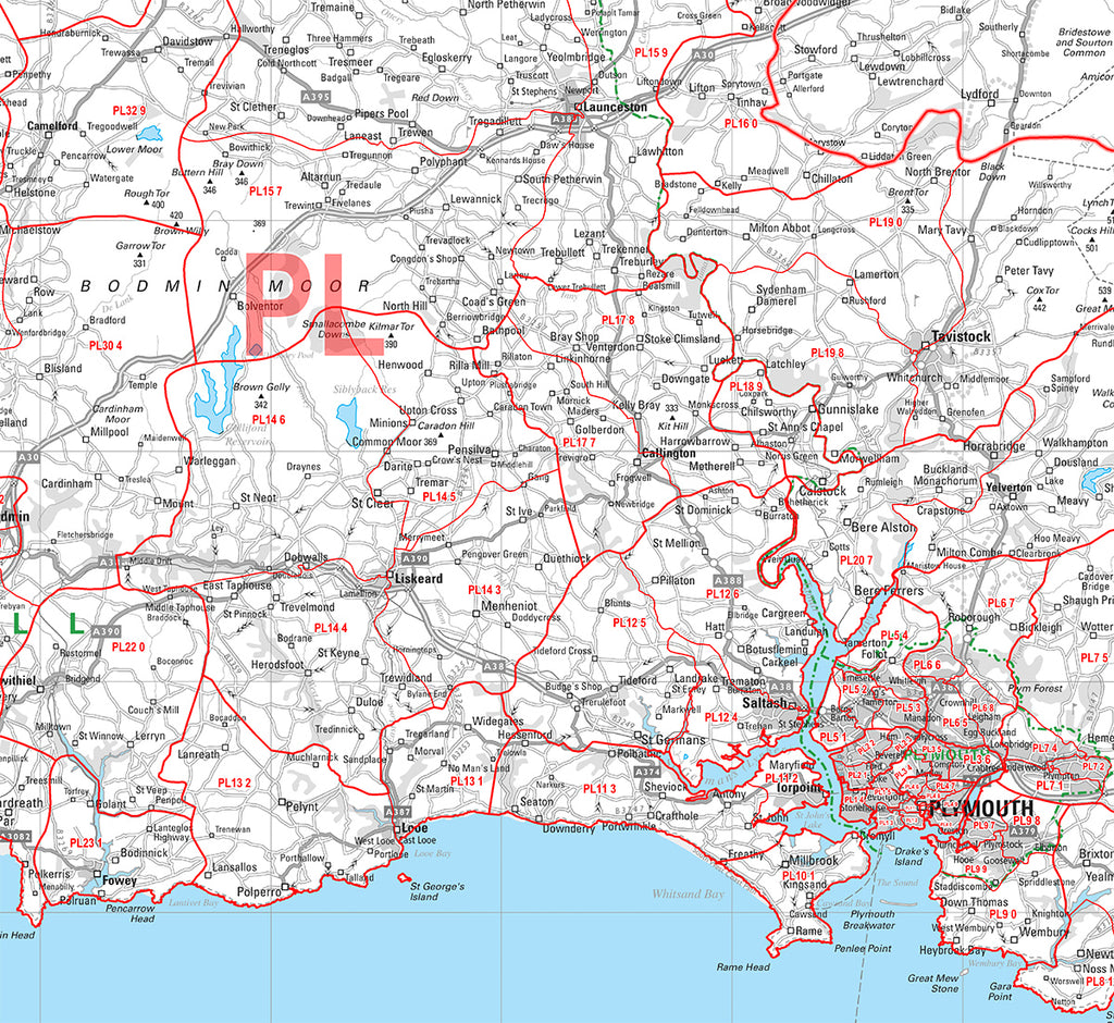Trpostcode Map Cornwall and Scilly Isles Postcode Wall Map - Sector Map 1 – Map Marketing