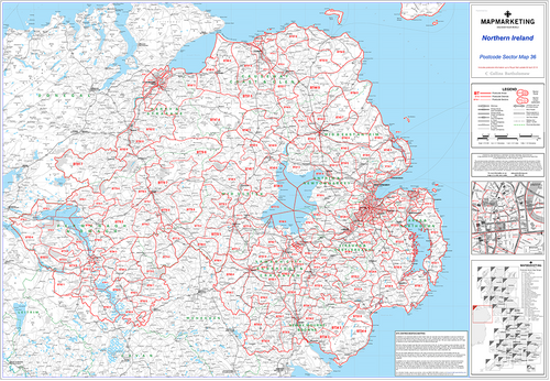 Northern Ireland (Belfast) Postcode Wall Map - Sector Map 36