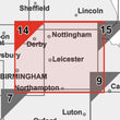 Wall Maps - East Midlands Postcode Wall Map - Sector Map 14