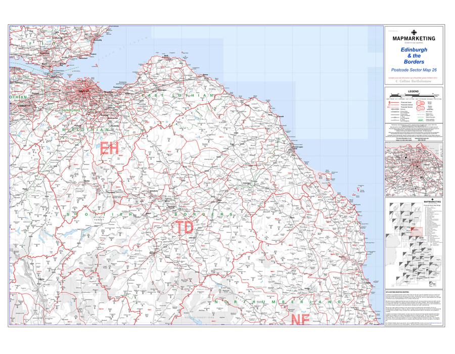 Edinburgh and Borders Postcode Wall Map - Sector Map 26 – Map Marketing