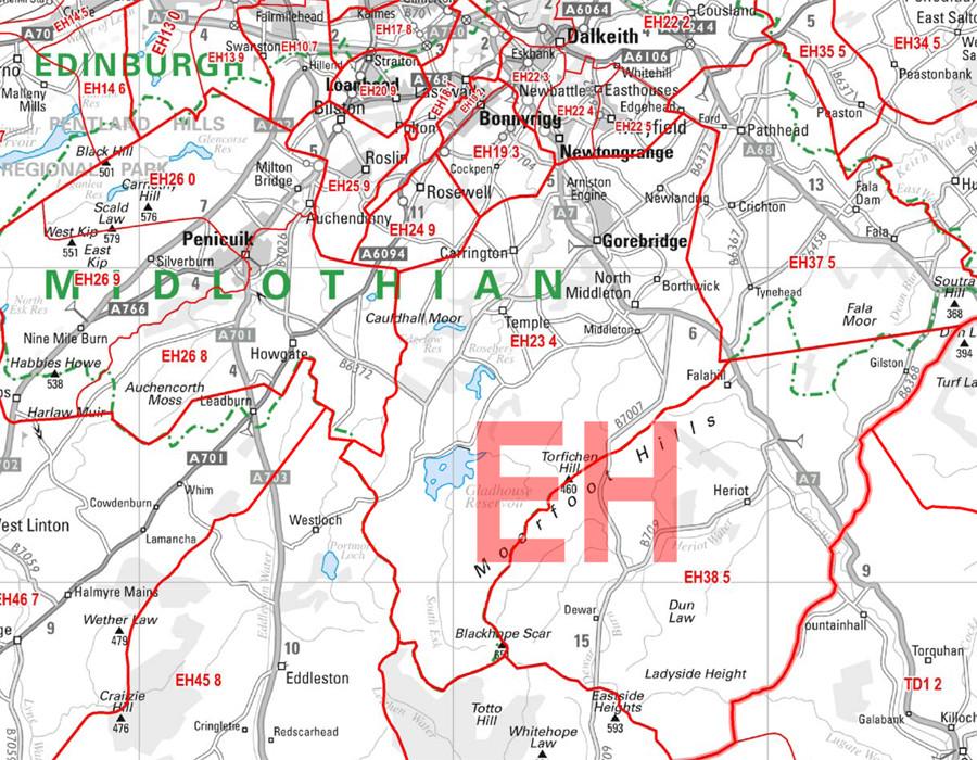 Edinburgh and Borders Postcode Wall Map - Sector Map 26 – Map Marketing