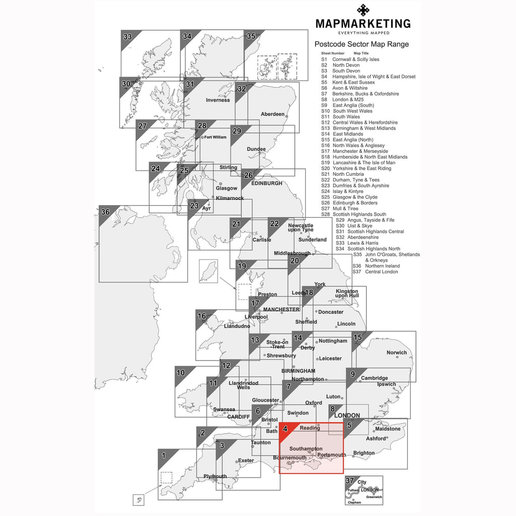 Dorset Postcode Example Hampshire, Isle of Wight and East Dorset Postcode Wall Map - Sector Ma ...