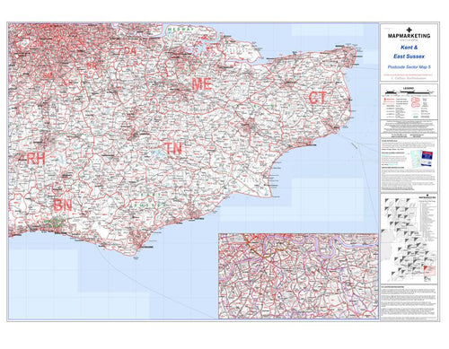 Wall Maps - Kent And East Sussex Postcode Wall Map - Sector Map 5