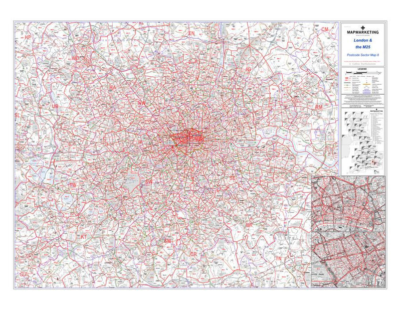 London and the M25 Postcode Wall Map - Sector Map 8 – Map Marketing