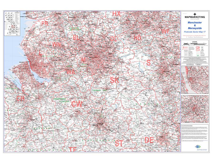 Manchester Postcode Map Wakefield WF Postcode Wall Map | Stanfords