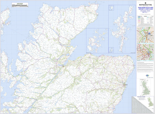 Wall Maps - Northern Scotland, Orkney And Shetland Regional Road Map - Wall Map 1