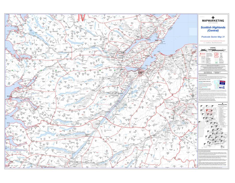 Scottish Highlands (Central) Postcode Wall Map - Sector Map 31 – Map ...