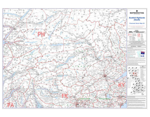 Wall Maps - Scottish Highlands (South) Postcode  Wall Map - Sector Map 28