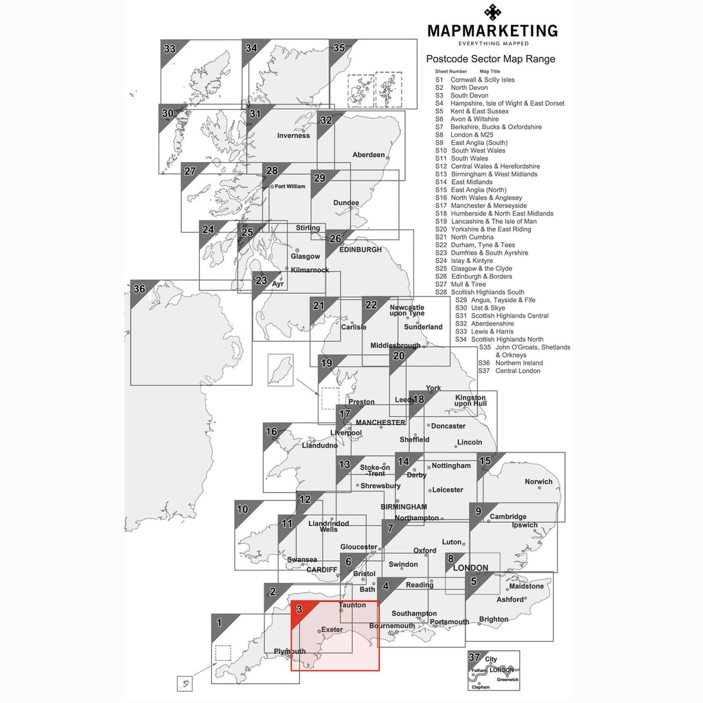 South Devon Postcode Map - Sector Map 3 – Map Marketing