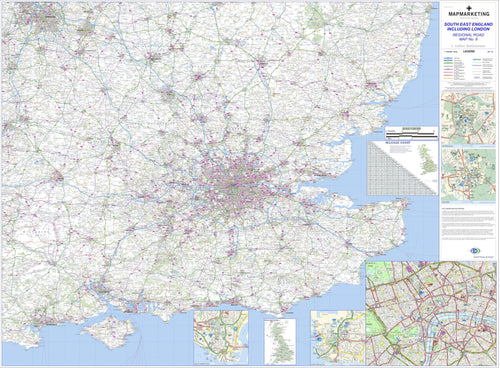 Wall Maps - South East England Including London Regional Road Map -  Wall Map 8