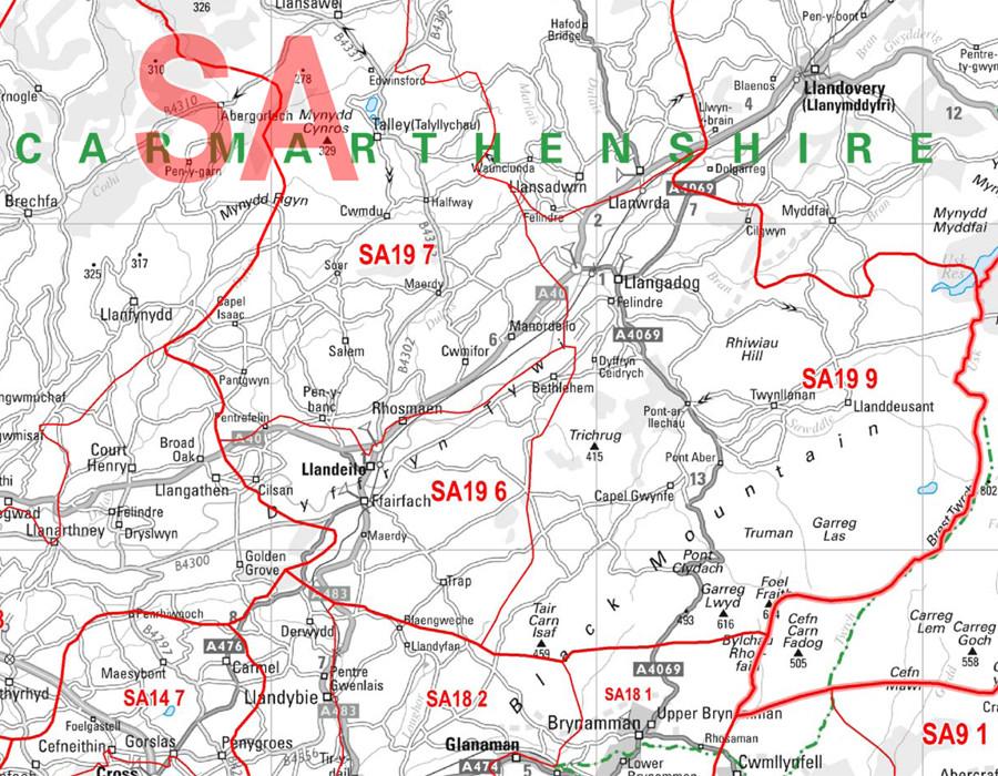 South West Wales Postcode Wall Map - Sector Map 10 – Map Marketing