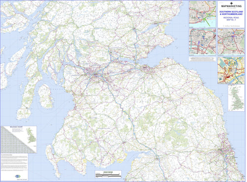 Wall Maps - Southern Scotland And Northumberland Regional Road Map - Wall Map 3