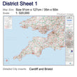 Wall Maps - Southwest England And South Wales (Cardiff And Bristol) Postcode Wall Map - District Map 1